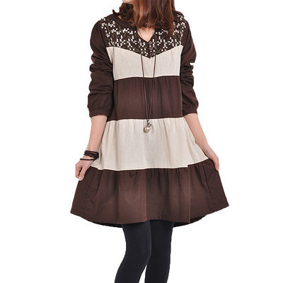 2013春季韓版女裝新風尚 三月慕繡花V領休閑連衣裙